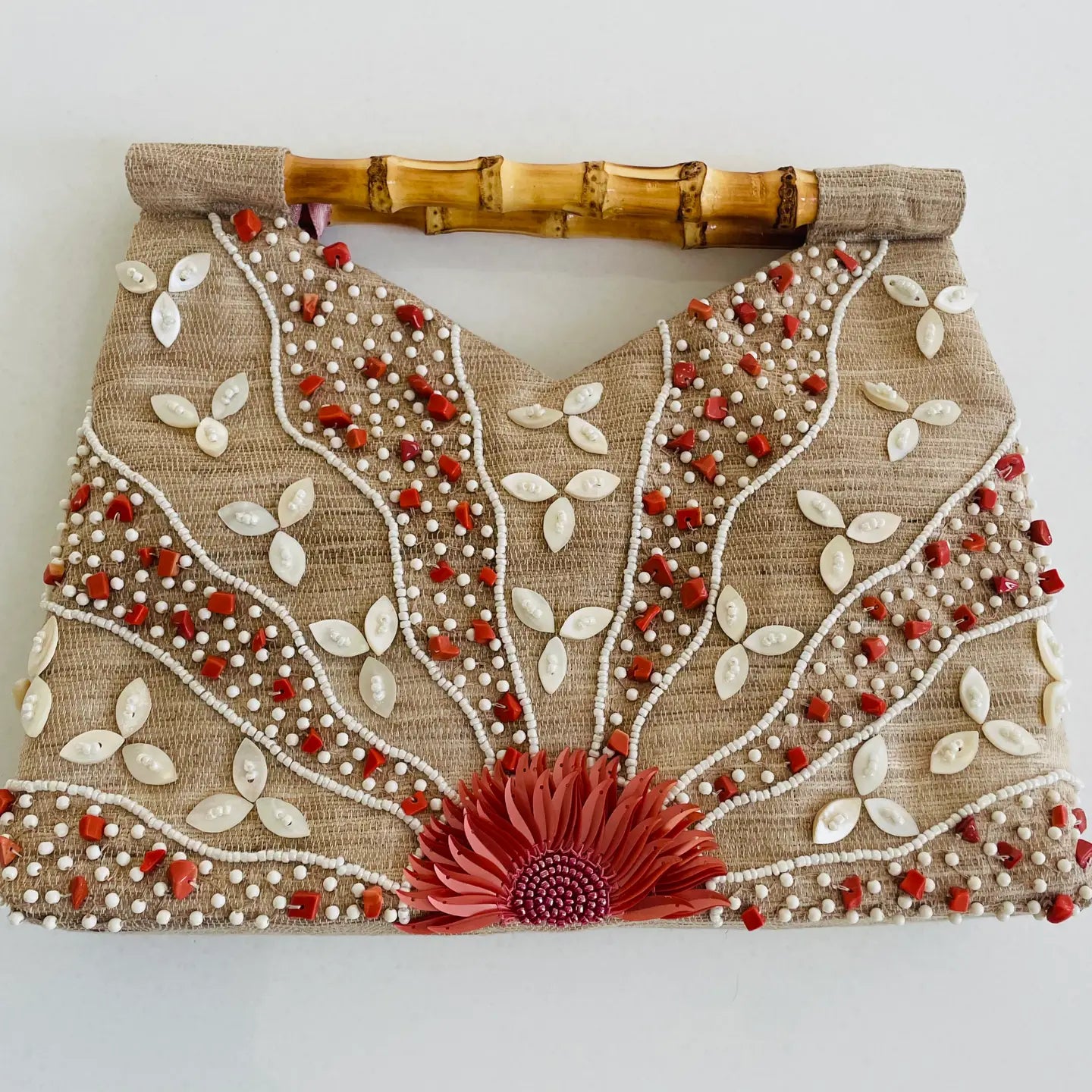 Tiana Coral Bamboo Handle Handbag