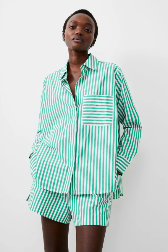 French Connection Thick Stripe Relaxed Pop Over Shirt