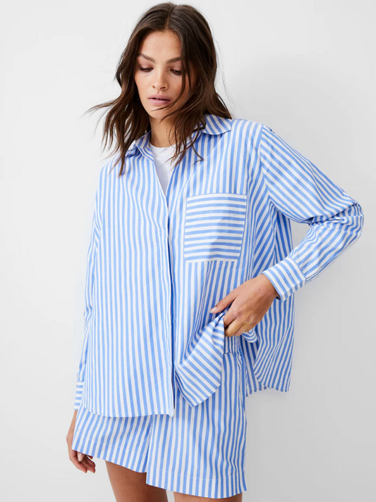 French Connection Thick Stripe Relaxed Pop Over Shirt