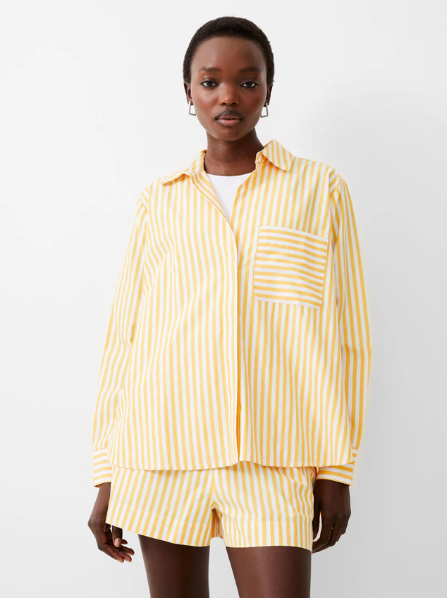 French Connection Thick Stripe Relaxed Pop Over Shirt