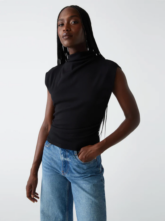 Michael Stars Amara Mock Neck Power Shoulder Top