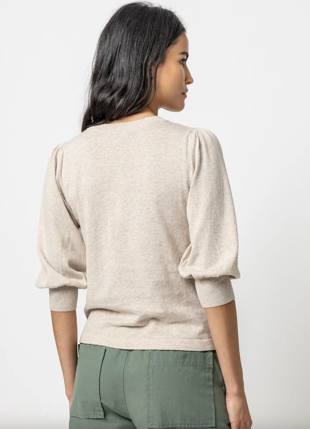 Lilla P Puff Sleeve V-Neck Sweater