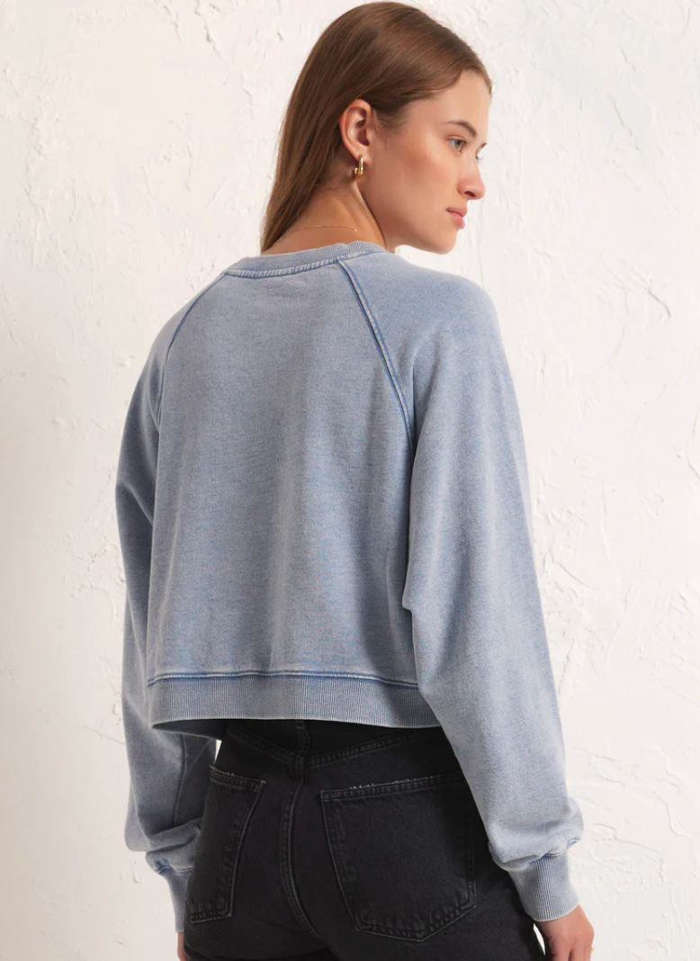 Z Supply Crop Out Knit Denim Sweatshirt