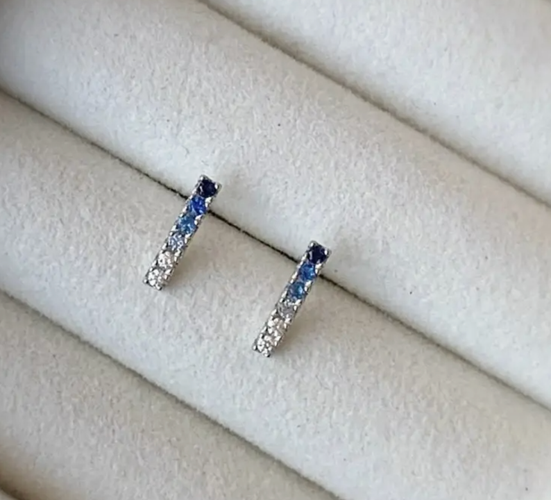 Silver CZ Bar Stud Earrings