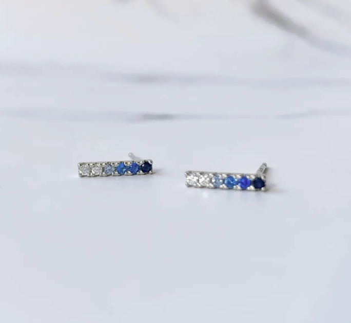 Silver CZ Bar Stud Earrings