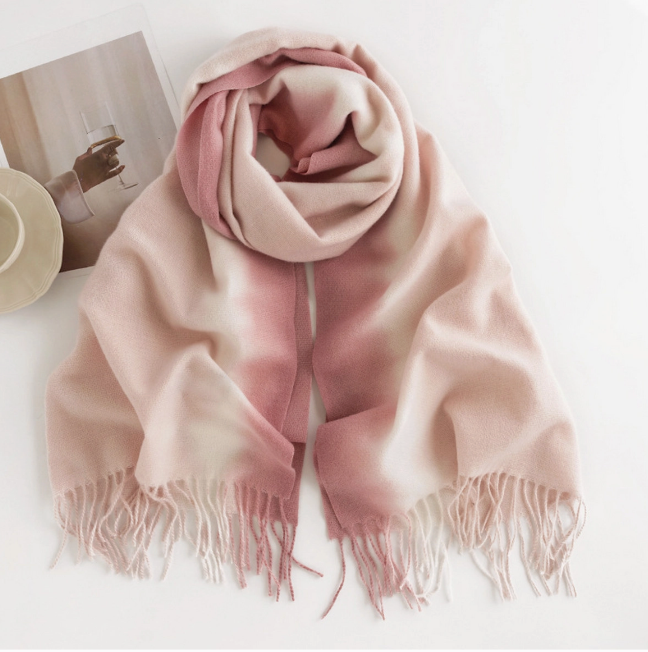 Warm Gradient Tassel Trim Scarf