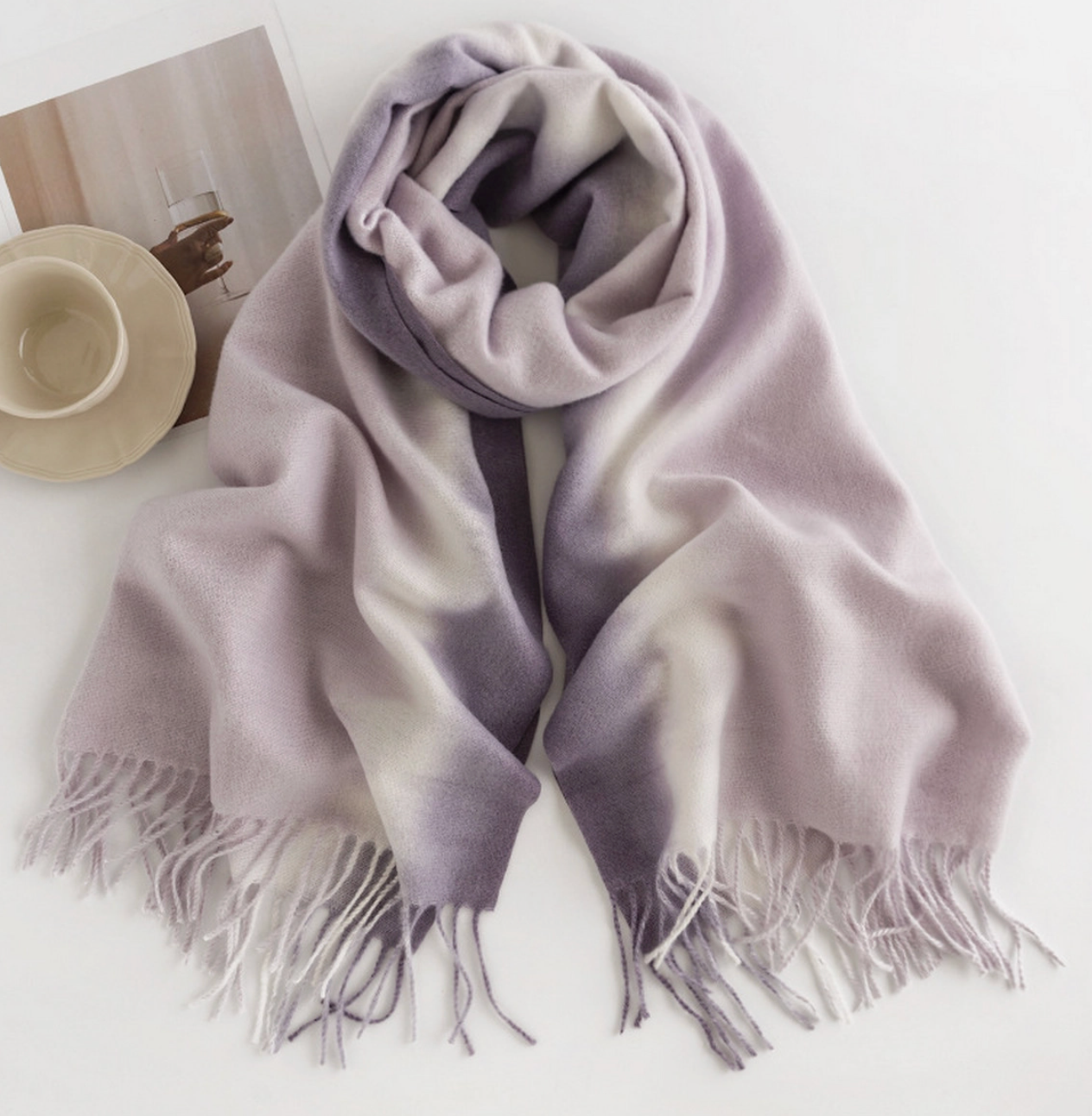 Warm Gradient Tassel Trim Scarf