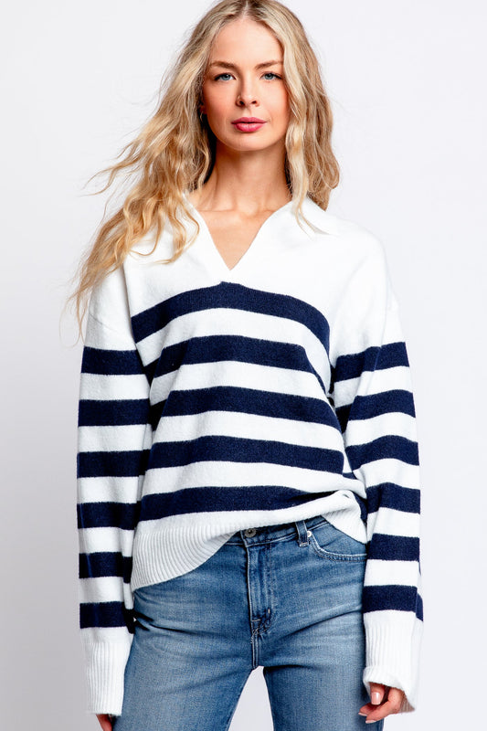 Michael Stars Finley Johnny Collar Stripe Sweater